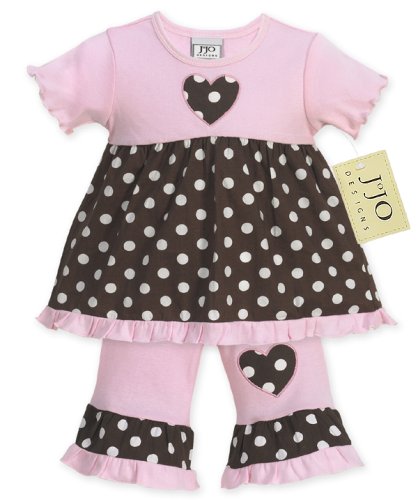 JoJo Designs 2 Piece Pink and Brown Dot Outfit, 6 to 12 Months