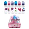BPA FREE 6-Pack Printed 8oz Bottles with Organizer (Medium Flow Silicone Nipples), Pink