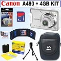 Canon PowerShot A480 10 MP Digital Camera (Silver) + 4GB Accessory Kit