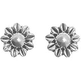 Image of Sterling Silver Oxidized Flower Clip On Earrings