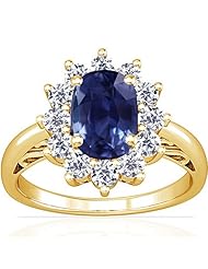 14K Yellow Gold Cushion Cut Blue Sapphire Ring With Sidestones (GIA Certificate)