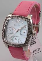 Skagen Women's Chronograph Pink and White Crystal Bezel and Pink Suede Watch #558SSLPCR