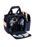 Picnic Time Malibu Insulated Cooler Picnic Tote, Service for 2, Navy Blue