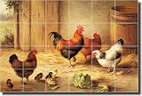 Chickens in a Barnyard by Edgar Hunt - Ceramic Tile Mural 17 x 25.5 Kitchen Backsplash