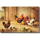 "Chickens in a Barnyard" by Edgar Hunt - Ceramic Tile Mural 17" x 25.5" Kitchen Backsplash