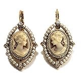 Vintage Cameo Pearl Style Drop Earrings (Burn Gold)