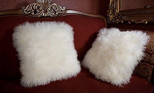 New White Mongolian Tibetan Lamb Fur Pillow 20" X 20"