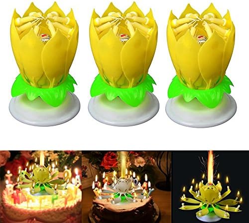 Blogger 3 Pcs New Generation Birthday Candles Amazing Singing Rotating Musical Lotus Flower Luminous Candles Romantic Party Surprised Gift Light for Birthday
