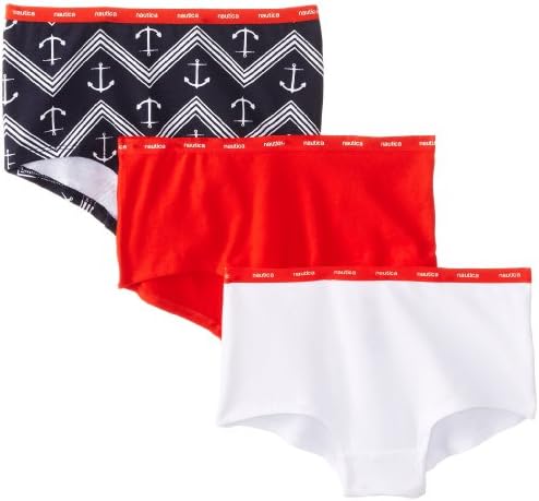 Nautica Big Girls'  3 Pack Solid and Chevron Anchor Boyshort, Assorted, Medium