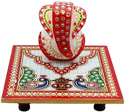 Marble Chowki With Ganesha 14.5X 14.5X 11.4 Cm White