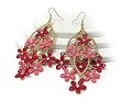Goldtone Crystal Center Pink and Red Flower 3.25" Dangle Earrings