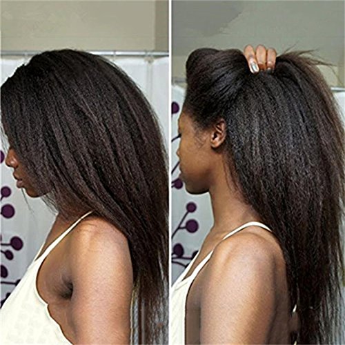 Coarse Italian Yaki Wig Brazilain Virgin Natural Color Kinky Straight Lace Front Human Hair Wigs for Black Women 20inch