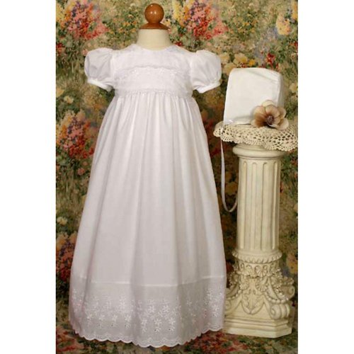 Abbie Polycotton Christening Gown with Lace Boarder