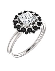 10K White Gold Princess Cut White and Black Diamond Flower Inspired Ring -- LIFETIME WARRANTY