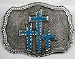 Three Crosses Turquoise Enamel Pewter Buckle