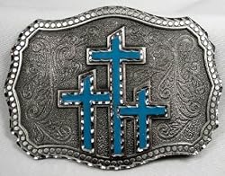 Three Crosses Turquoise Enamel Pewter Buckle