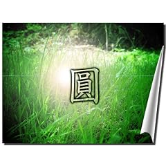 Kunstdruck Poster - Chinesisches Smybol "Kreis" gr�ne Wiese Bild in 100x140 cm