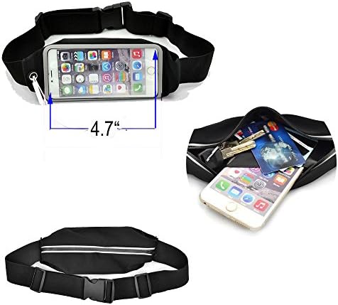 Running Belt Waist Pack, 4.7", Black -Fits iphone 6, 5, Samsung and androids. Waterproof, Headphone hole and Touchscreen compatible. Flip Belt, for Money waist pouch to store cards, keys.