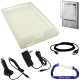 Sony Reader Pocket Edition PRS-300 Rubberized Silicone Skin Case Cover (Clear), Screen Protector with Lint Cleaning Cloth, USB Cable, Car Charger, Wall Charger Power Adapter, and Free Carabiner Key Chain