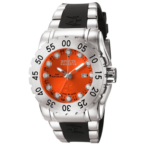 Invicta Men's 6649 Reserve Collection GMT Orange Dial Black Rubber Watch