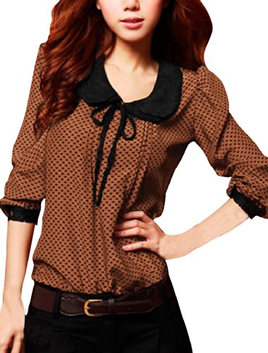 Allegra K Lady Peter Pan Collar Polka Dot Blouses Long Sleeve Fall Tops