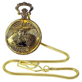 Pocket Watch - Eagle Spreading Wings on Gold-Tone Case Pocket Watch with 14
