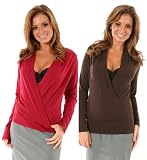 Long Sleeve Tunic Top Plunging v Neck Wrap Black or Brown S or M