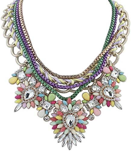 Jewelry1000 Colorful Multi-Layers Flower Pendant Statement Chunky Necklace