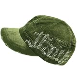 FAITH Crystal Frayed Cadet Hat Cap Adjust Denim Olive