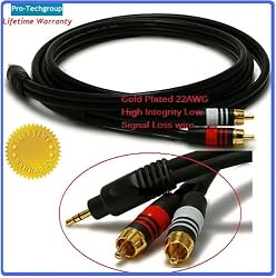 Pro-Techgroup Professional Grade 6FT 3.5mm Stereo Male to 2RCA Male 22AWG Cable - Gold Plated Connectors