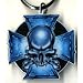 Blue Skull and Iron Cross with Art by Top Heavy - Metal Keychain