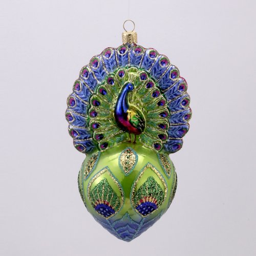 PROUD PEACOCK Glittered Glass Ornament Made in Poland David Strand NEW IN BOX PROUD PEACOCK Glittered Glass Ornament Made in Poland David Strand NEW IN BOX