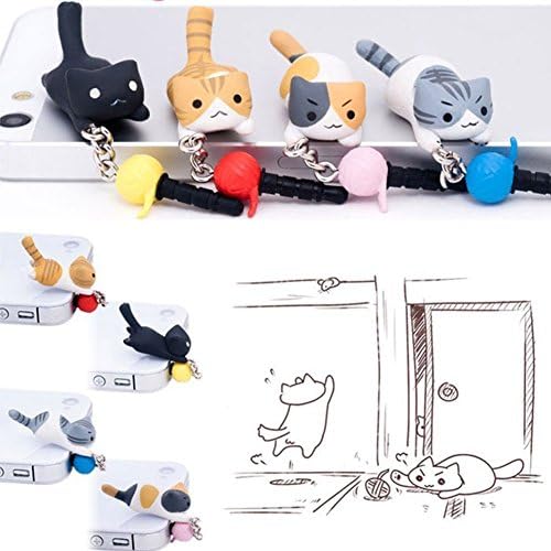 Eyamumo 4 Pcs (Whole Set) Cheese Tabby Cat Catching Ball Dust Plug Stopper Universal 3.5mm Anti Dust Earphone Jack Plug Cap for iPhone4/4s/5/6/6 plus,iPod,iPad,HTC,Samsung S3 S4 S5