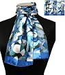 Blue Satin Abstract Design Scarf Sash Oblong 13" x 60"