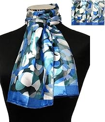 Blue Satin Abstract Design Scarf Sash Oblong 13" x 60"