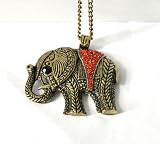 Elephant with red crystal Vintage retro style Long necklace jewelry pendant