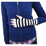 New Gothic Black White Striped Fingerless Knit Cut Off Gloves Goth Punk Emo Golves Punk Perfect addition to your Gothic, Punk, or Rockabilly wardrobe.