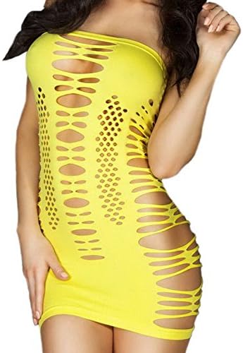 Smile YKK Women Lingerie Set Yellow Hollow-out Cutout Tube Mini Dress Chemise