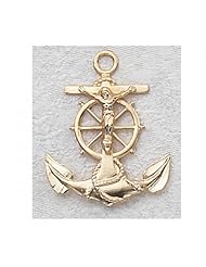 14K Gold over Solid .925 Sterling Silver Anchor Crucifix Cross Comes With 24" Chain In Gift Box Patron St. Saint Medal Pendant Necklace Gift New