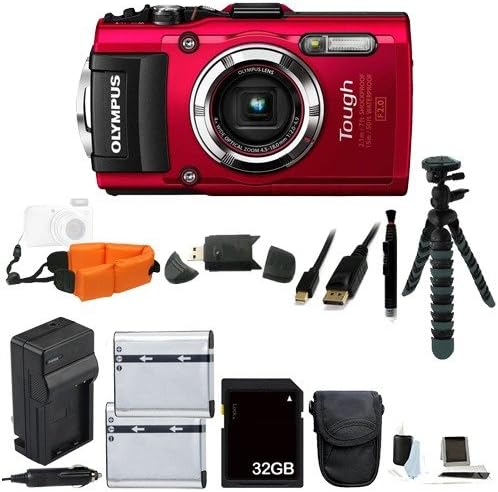 Olympus Stylus TOUGH TG-3 WiFi Waterproof Digital Camera (Red) Bundle Includes Extra Batteries, an AC/DC Charger, Floating Wrist Strap, 12" Flexible Tripod, and with a FREE 32GB Class 10 SDHC Memory Card and MORE!