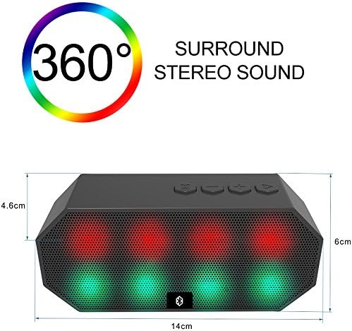 FITTA Ultra Portable Bluetooth Speaker With Mic for Handfree Calling,Wireless Stereo Speaker W/ Colorful LED Light for iPhones,iPads,Samsung Galaxies and Other Bluetooth Enabled Smart Devices (Black)