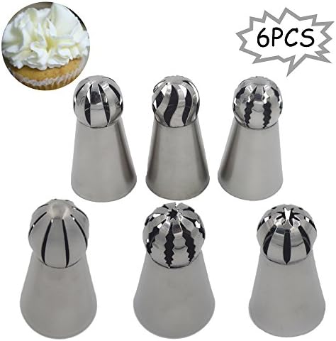 Superelead New and Improved Russian Icing Piping Nozzles Sphere Ball Tips Pastry Cake Fondant Cupcake Buttercream Decorating DIY Baking Tools - 6 PCS
