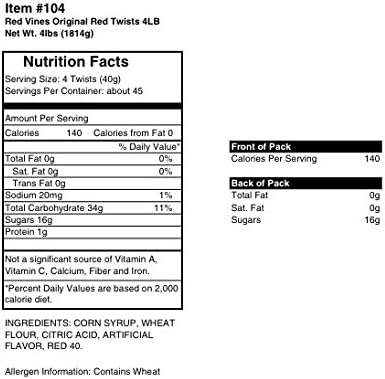 Licorice Vines (American Licorice) - Red Twists, 240 count tub