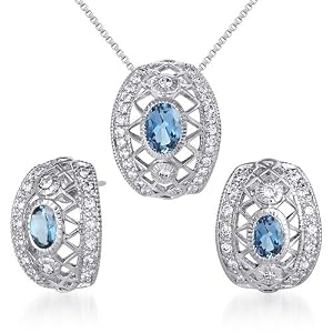 Elegant and Chic 2.00 carats Oval Shape London Blue Topaz Pendant Earrings Set... by