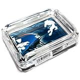 Picture Denver Broncos Glass Ashtray - Dimensions 3 Inch x 4 Inch - Simulated Black Velvet Botton