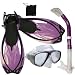 PROMATE Snorkeling Scuba Dive Mask Fins DRY Snorkel Gear Set, Purple/White, S/M