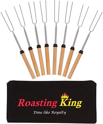 Marshmallow Roasting Sticks Set of 8 Telescoping Hot Dog Forks &amp; S'mores Skewers Extendable 12 - 32 Inch Stainless Steel Camping Accessories for Kids - FREE Carrying Case Included