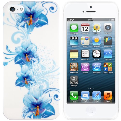 Hybrid Hülle iPhone 5 Schutzhülle harte Rückseite weiss blaue Blume Hybrid Hülle iPhone 5 Schutzhülle harte Rückseite weiss blaue Blume