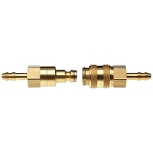 Brass Double Shut-Off Quick Connector 1/8" Barb, .39" OD, 2.5"L Coupler, 1.44"L Plug with Buna-N Seal