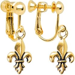 Gold Tone Fleur De Lis Clip On Earrings